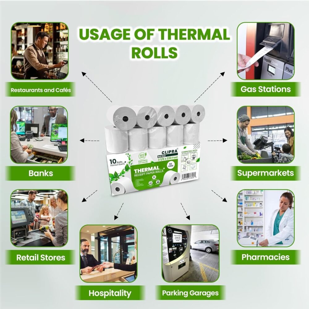 Thermal Paper Receipt Rolls (10 PACK) uses